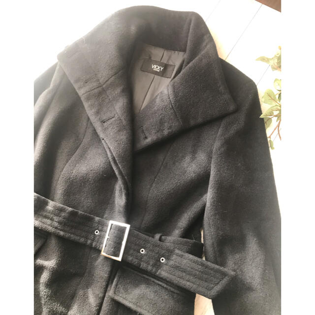 VICKY(ビッキー)の♡VICKY ウール、アンゴラ入り　黒ロングコート♡ レディースのジャケット/アウター(ロングコート)の商品写真
