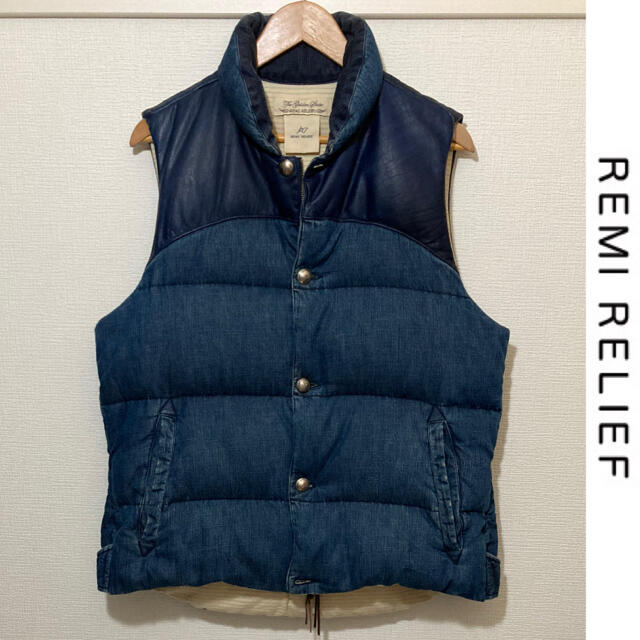 REMI RELIEF デニムダウンベスト レザー レミレリーフ コンチョ 革 | フリマアプリ ラクマ