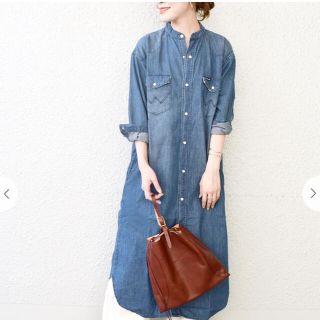 シップスフォーウィメン(SHIPS for women)のSHIPS別注　Wrangler ノーカラーデニムシャツワンピース(ロングワンピース/マキシワンピース)