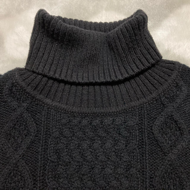 MUJI (無印良品)(ムジルシリョウヒン)の無印良品 首のチクチクをおさえた アラン柄タートルネックセーター 黒 レディースのトップス(ニット/セーター)の商品写真