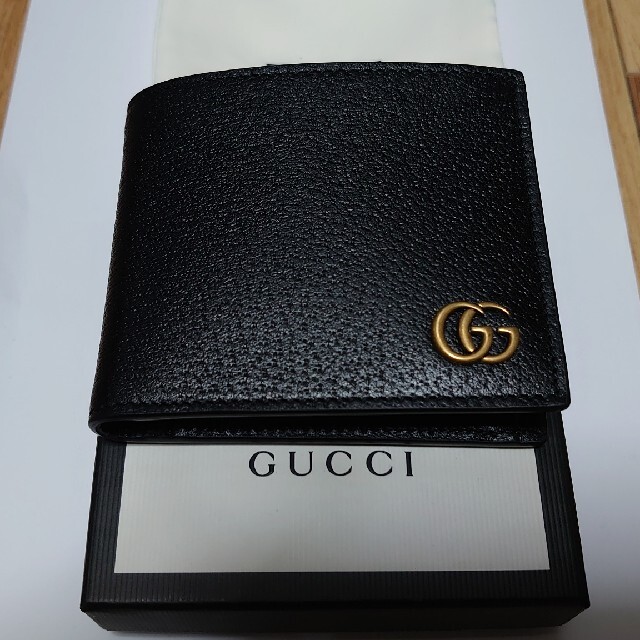 Gucci(グッチ)の新品！未使用！GUCCI  GGマーモント ブラックレザー 二つ折り財布 メンズのファッション小物(折り財布)の商品写真