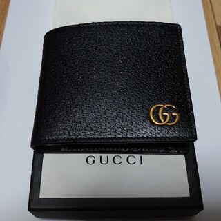 グッチ(Gucci)の新品！未使用！GUCCI  GGマーモント ブラックレザー 二つ折り財布(折り財布)