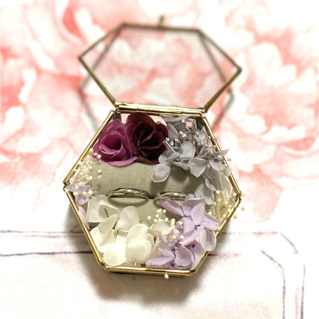 おお花の　リングピロー/マライカガラスケース/プリザーブトフラワー ハンドメイドのウェディング(リングピロー)の商品写真