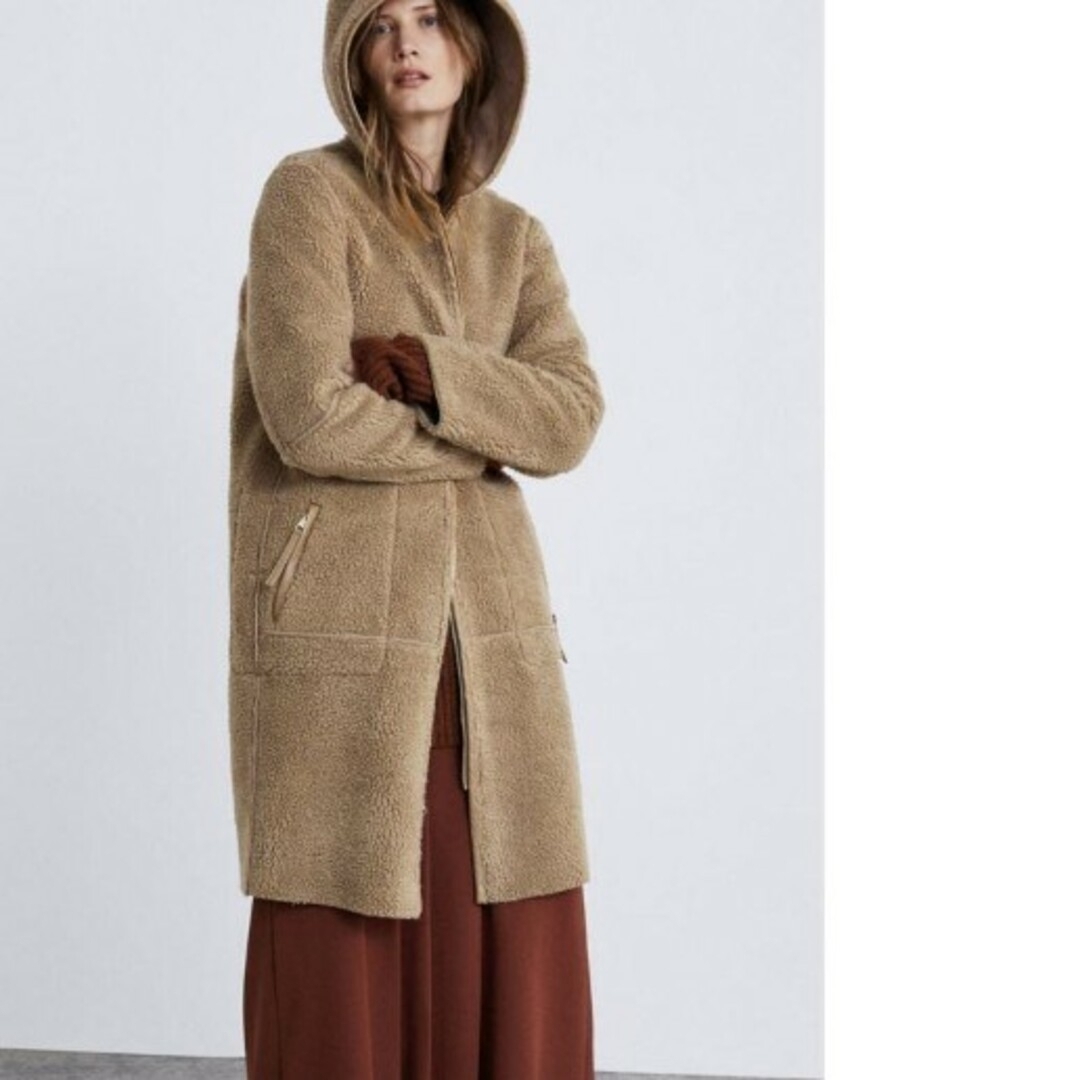 ZARA(ザラ)のZARA　完売品　ロングコート　2way　もこもこ　フード付き　防寒 レディースのジャケット/アウター(ロングコート)の商品写真