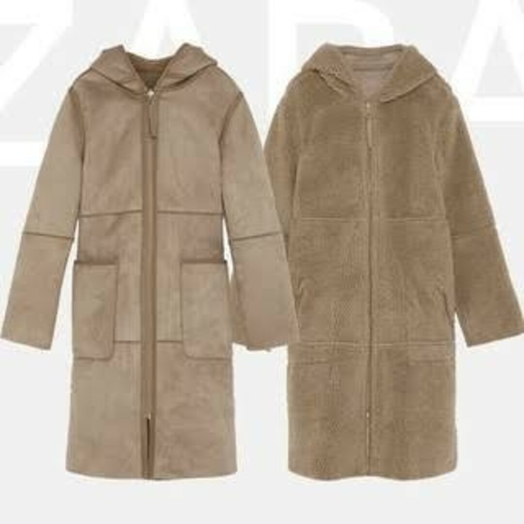 ZARA(ザラ)のZARA　完売品　ロングコート　2way　もこもこ　フード付き　防寒 レディースのジャケット/アウター(ロングコート)の商品写真