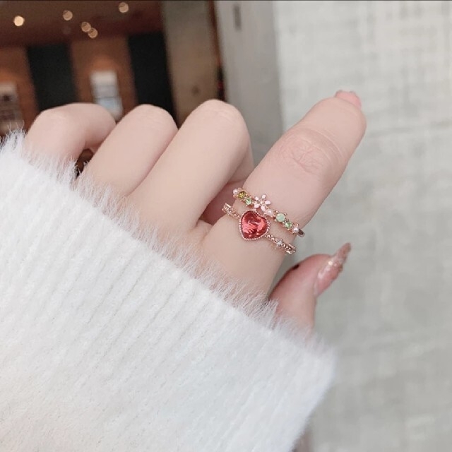 可愛い♡　ハートの2連リング　　赤 レディースのアクセサリー(リング(指輪))の商品写真