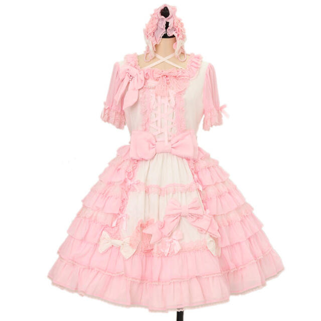 【最安値挑戦】 Angelic Pretty - 恋するお姫様　白×ピンク　初版　ヘッドドレスセット ひざ丈ワンピース