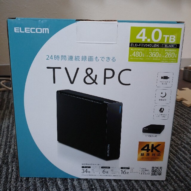 ELECOM(エレコム)の開封のみ　エレコム ハードディスク 外付け USB3.2 4TB スマホ/家電/カメラのテレビ/映像機器(テレビ)の商品写真