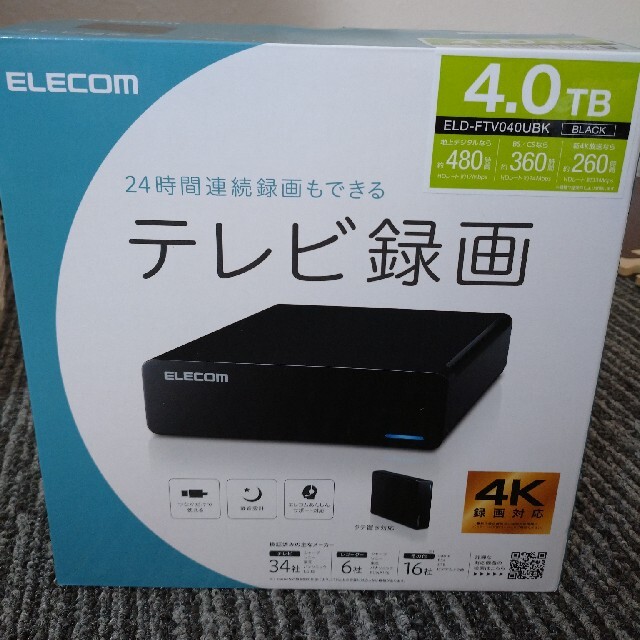 ELECOM(エレコム)の開封のみ　エレコム ハードディスク 外付け USB3.2 4TB スマホ/家電/カメラのテレビ/映像機器(テレビ)の商品写真