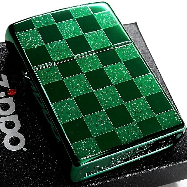 ZIPPO(ジッポー)の送料無料☆zippo☆両面☆グロスチェック☆グリーン☆ジッポ メンズのファッション小物(タバコグッズ)の商品写真