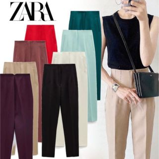 ザラ(ZARA)のZARA ハイウエストパンツ　グリーン　M(クロップドパンツ)