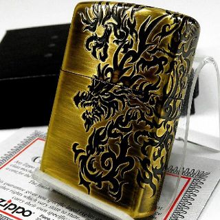 ジッポー(ZIPPO)の送料無料☆zippo☆3面加工☆アンティークゴールド☆龍☆ジッポ(タバコグッズ)