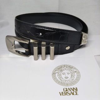 ジャンニヴェルサーチ(Gianni Versace)の新品・未使用品☆ヴェルサーチ・メンズベルト★銀色3連タイプ・クロコ柄型押し(ベルト)