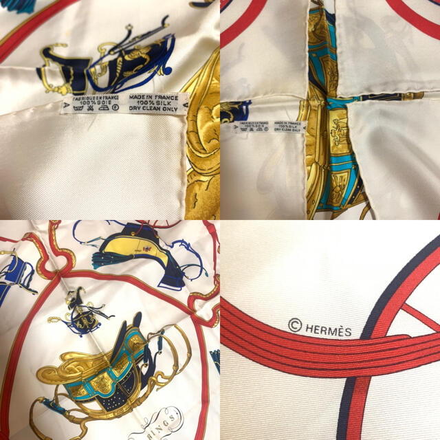 HERMES/エルメス スカーフ 白×レッド×マルチ 大判90(タグ&箱付き