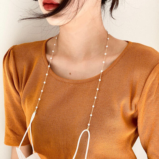 【新作・送料無料】パールチェーンマスクストラップ　マスクチェーン　韓国　トレンド レディースのアクセサリー(ネックレス)の商品写真