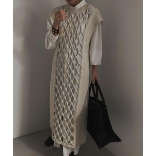 アメリヴィンテージ(Ameri VINTAGE)のLAYERED MESH KNIT DRESS ameri アメリ　ワンピース(ロングワンピース/マキシワンピース)