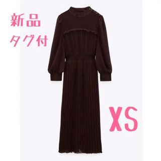 ザラ(ZARA)のZARA プリーツ入りミディワンピース　XS(ロングワンピース/マキシワンピース)