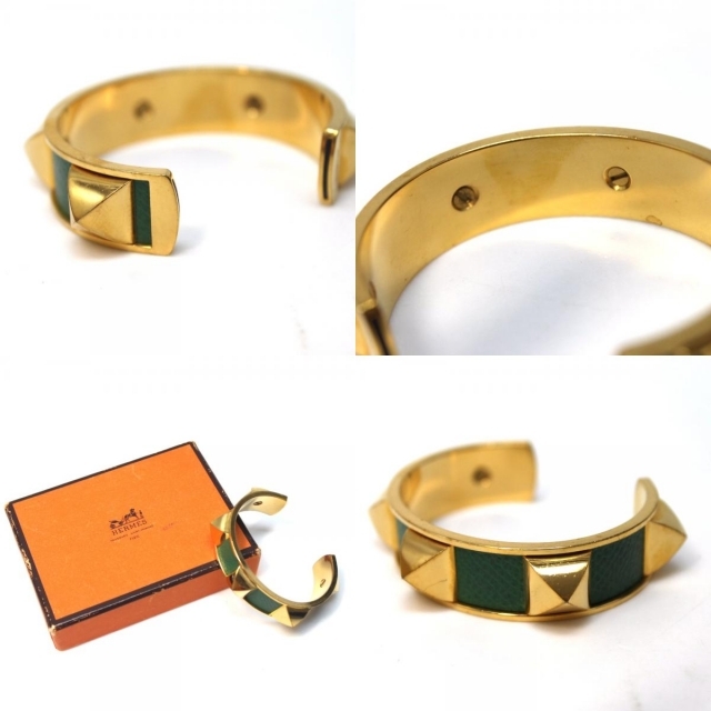 Hermes(エルメス)のエルメス メドール バングル ブレスレット アクセサリー グリーン×ゴールド レディースのアクセサリー(ブレスレット/バングル)の商品写真