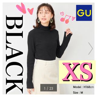 ジーユー(GU)のGU【新品・タグ付き】リブメロータートルネックT(長袖) BLACK XS(カットソー(長袖/七分))