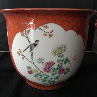 【美品】粉彩大花盆(陶芸)