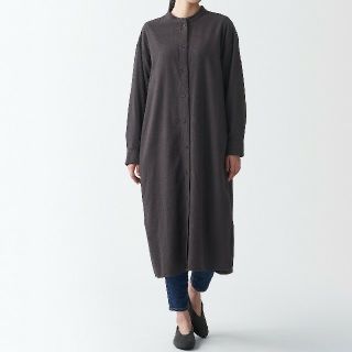 ムジルシリョウヒン(MUJI (無印良品))の★新品★無印良品新疆綿フランネルスタンドカラーワンピース／ダークブラウン／Ｍ～Ｌ(ひざ丈ワンピース)