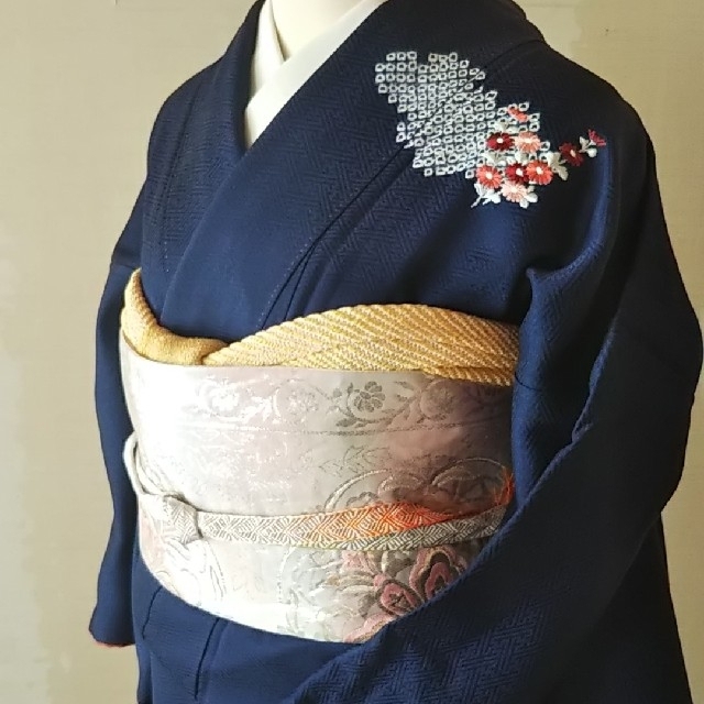 着物 ☆付け下げと帯のセット 紺色☆の通販 by エクラ☆'shop|ラクマ