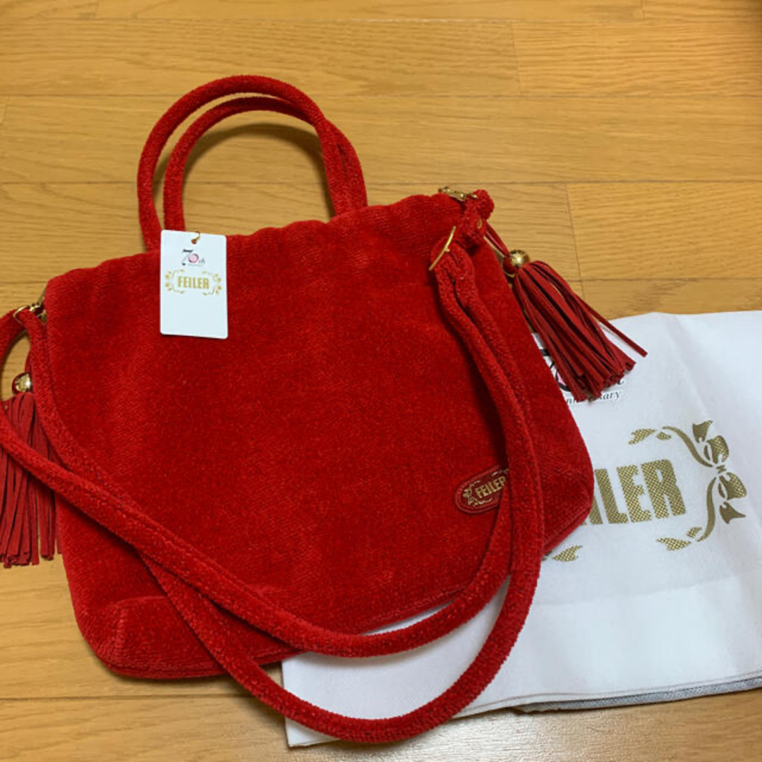 FEILER - 新品 フェイラー レア 70周年 巾着ショルダーバック 赤 FEILER - 新品 フェイラー レア 70周年 巾着ショルダーバック 赤