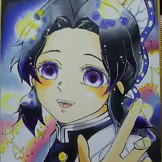 8/17☆手描きイラスト 胡蝶しのぶ ファンアート 同人 色紙 鬼滅 www