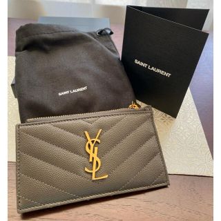 サンローラン(Saint Laurent)のサンローランモノグラムフラグメントジップカードケースエンボスレザー(財布)