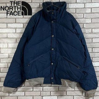 ザノースフェイス(THE NORTH FACE)の激レア 希少 ノースフェイス ゆるだぼ ダウン ブルゾン 刺繍ロゴ ブルー XL(ダウンジャケット)