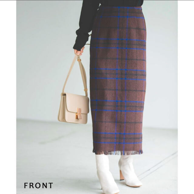 BASEMENT online スカート　フリンジチェックタイトスカート レディースのスカート(ロングスカート)の商品写真