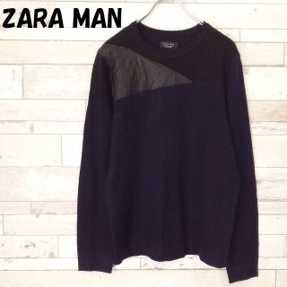 ザラ(ZARA)の【人気】ザラ マン クルーネック 異素材ニット ネイビー×ブラック サイズS(ニット/セーター)