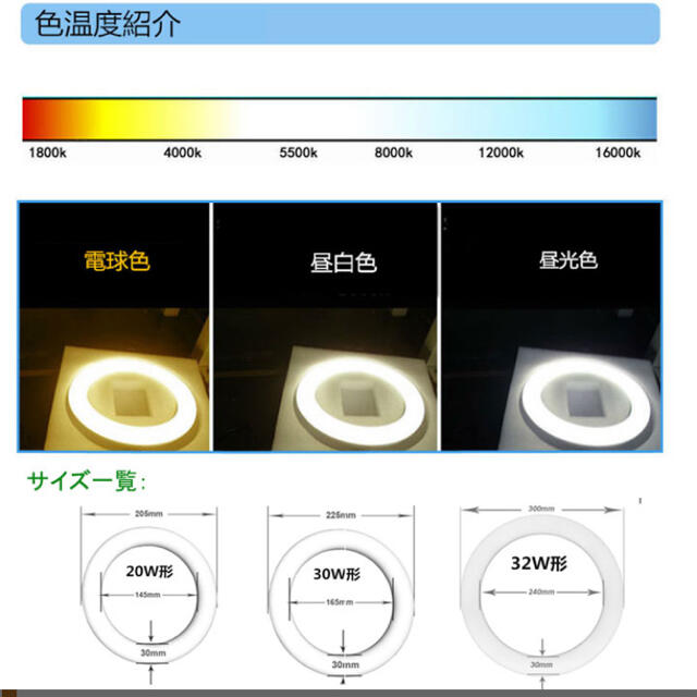 LED蛍光灯丸型30W型商品仕様】 インテリア/住まい/日用品のライト/照明/LED(蛍光灯/電球)の商品写真