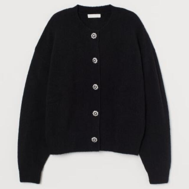 H&M(エイチアンドエム)のH&M ビジューボタン付き　カーディガン　ブラック　S レディースのトップス(カーディガン)の商品写真