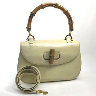 グッチ(Gucci)のグッチ GUCCI バンブーハンドル ミラー付き 2WAY ハンドバッグ ハンドバッグ バンブー/レザー ライトベージュ(ハンドバッグ)