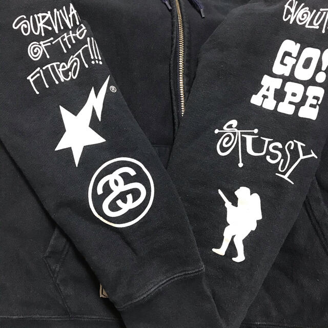 A BATHING APE - stussy APE 限定 ダブルネーム コラボ パーカー M