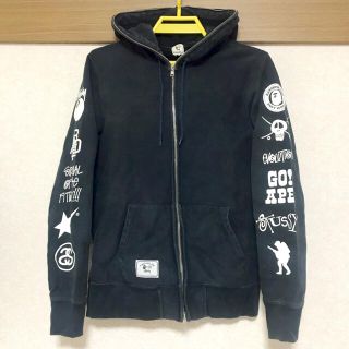 アベイシングエイプ(A BATHING APE)のstussy APE 限定 ダブルネーム コラボ パーカー M used 袖ロゴ(パーカー)