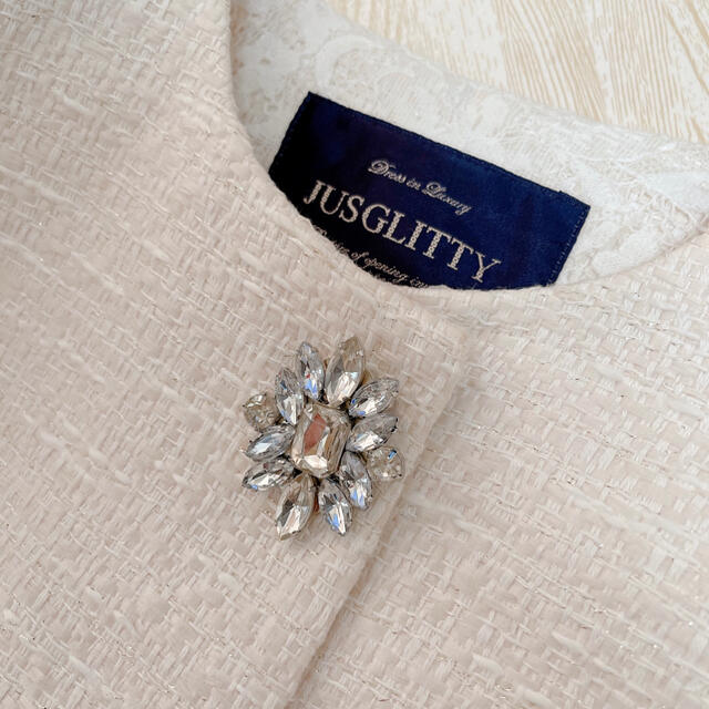 JUSGLITTY - 美品*JUSGLITTY*ホワイトツイードノーカラーコートの