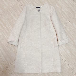 JUSGLITTY - 美品*JUSGLITTY*ホワイトツイードノーカラーコートの