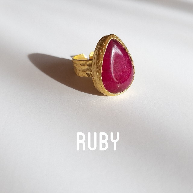 『Ruby』のしずく型天然石リング レディースのアクセサリー(リング(指輪))の商品写真