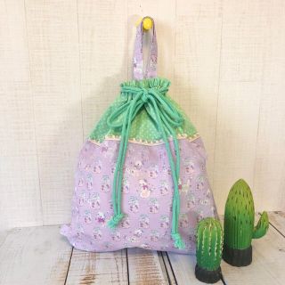 ゆめかわキャンディキャット柄☆ナップサック/大巾着　ハンドメイド(体操着入れ)