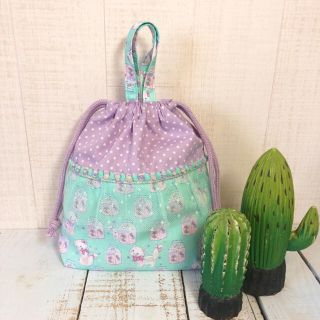 ゆめかわキャンディキャット柄☆小巾着　ハンドメイド(外出用品)