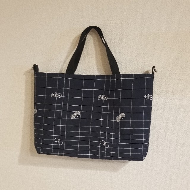 ミナペルホネン choucho ハンドメイド 2WAYトートバッグ NAVY