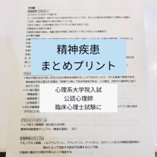 精神疾患・発達障害まとめプリント 臨床心理士試験 公認心理師試験 心理系大学院(語学/参考書)