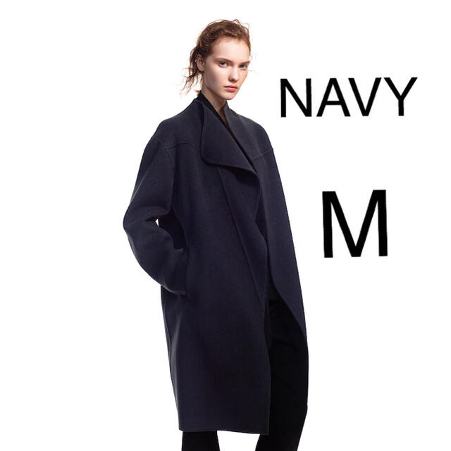 +j カシミヤブレンド　ノーカラーコート　NAVY M タグ付き新品