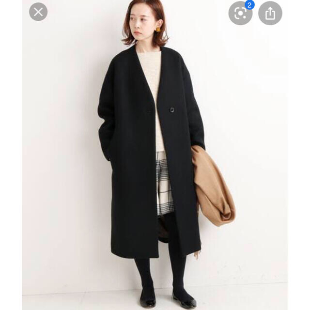 IENA ダブルビーバノーカラーVネックコート - ロングコート