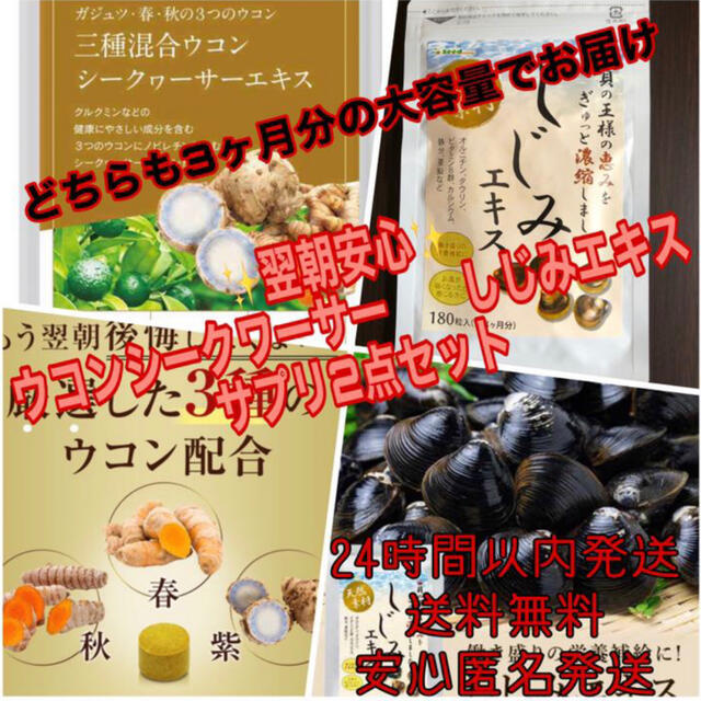 新品未開封3種混合ウコンシークワーサー3ヵ月分しじみエキス3ヶ月2袋セット 食品/飲料/酒の健康食品(その他)の商品写真