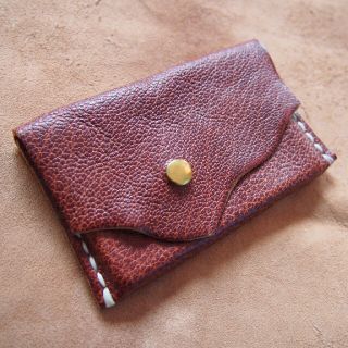 ハンドメイド　赤茶　山羊革　カードケース(名刺入れ/定期入れ)