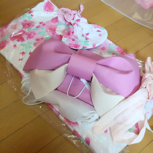 ピンク 浴衣 帯 巾着セット レディースの水着/浴衣(浴衣)の商品写真