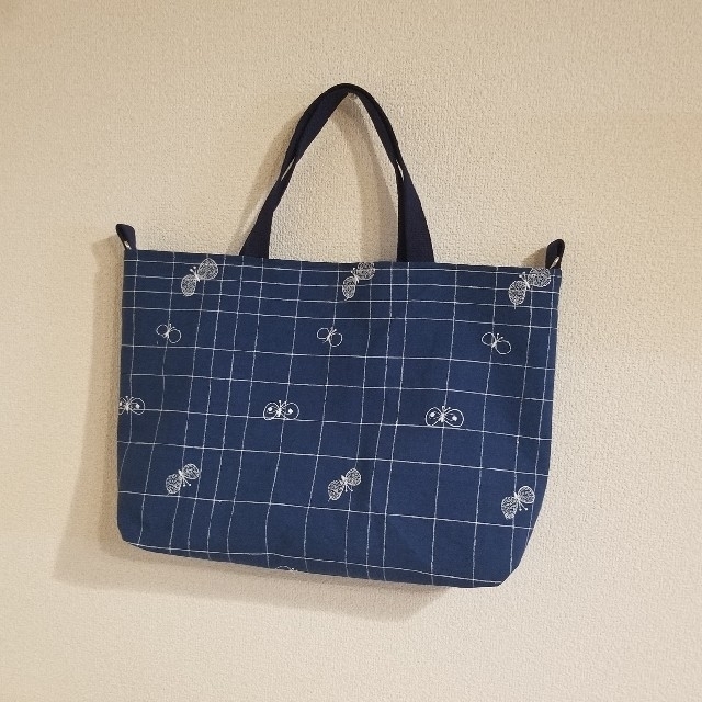 ミナペルホネン choucho ハンドメイド 2WAYトートバッグ BLUE